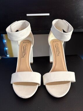 Cityclassified Cream Ankle-Strap Wide-Fit Block Heels